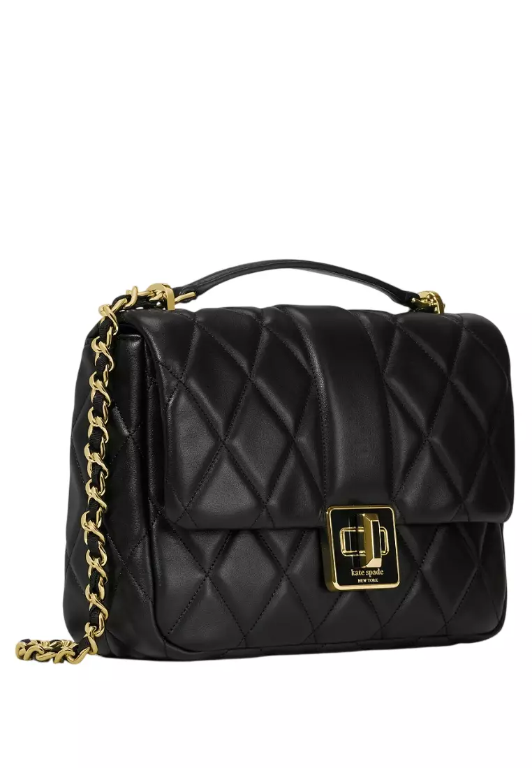 Carey Quilted Small Flap Crossbody Bag - Black