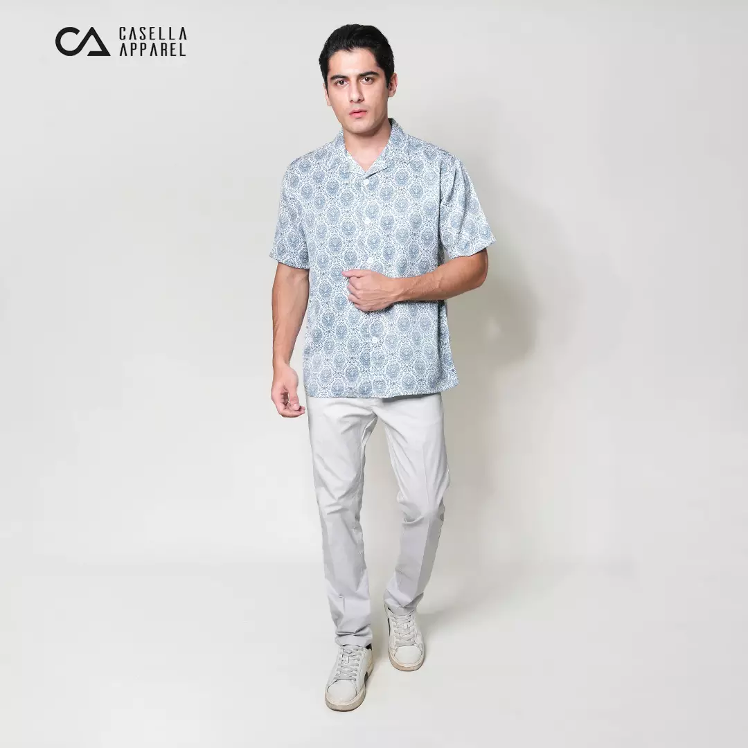 Casella Kemeja Lengan Pendek Kerah Terbuka | Cuban Camp Bowling Collar Xantif Edition 2358 Blue Green