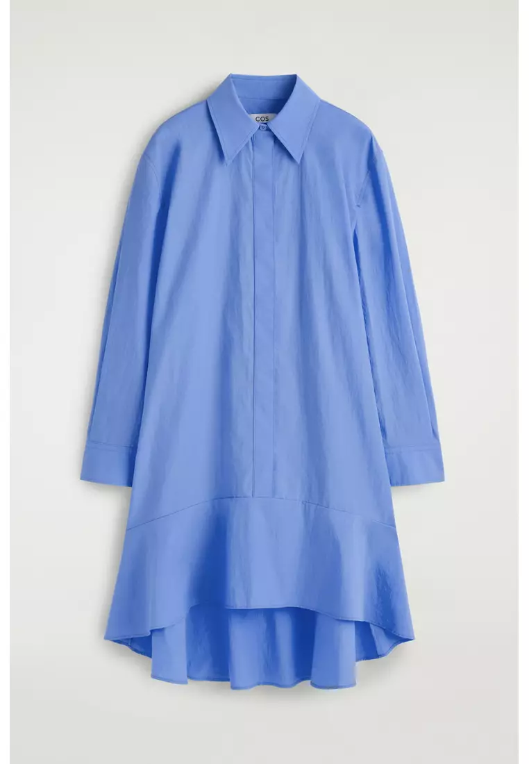FLARED COTTON MINI SHIRT DRESS