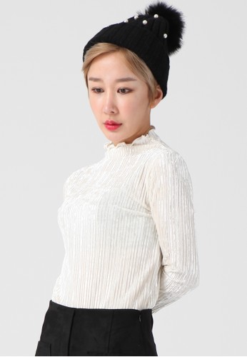 韓流時esprit hk尚 高領絲絨現代頂部 F4113, 服飾, 襯衫