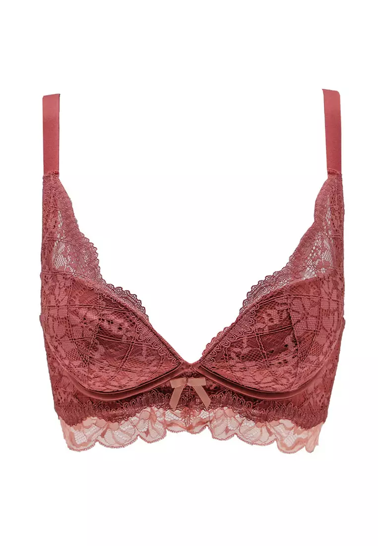 Push-Up Bra in Linen and Nude Rose with Leavers lace