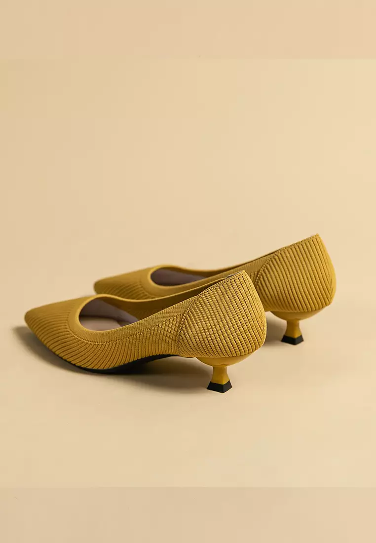 3.5CM ‌Pointed-toe Fly Knit‌ Kitten Heels‌ TJ1507