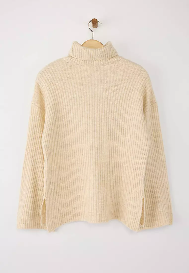 Stone Soft Textured Wide Fit Knitwear Sweater