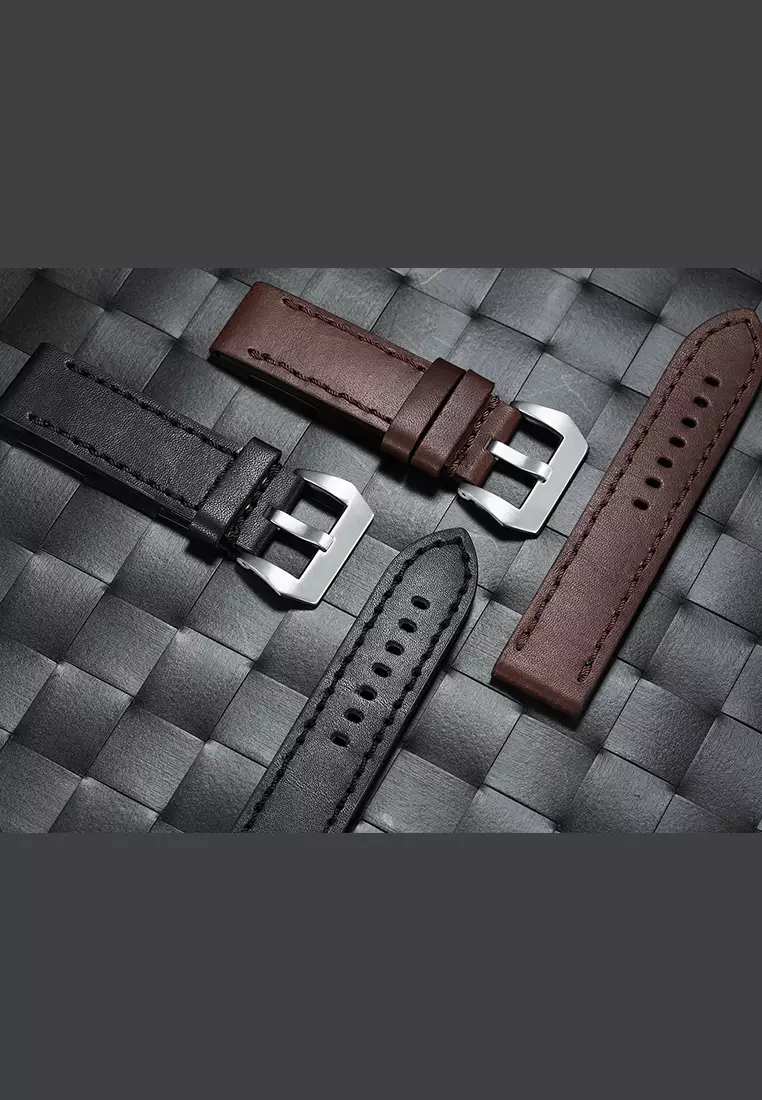 Tali Kulit Asli Jam Tangan Leather Strap 24mm hitam