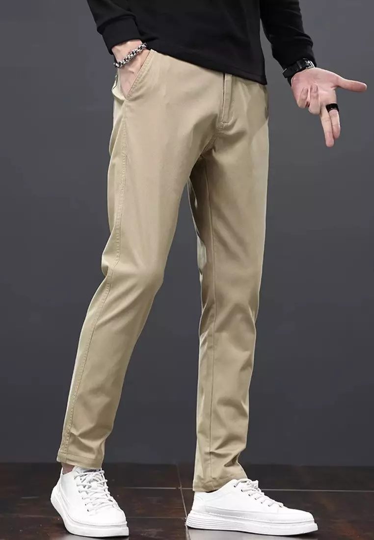 型男修身斜布褲