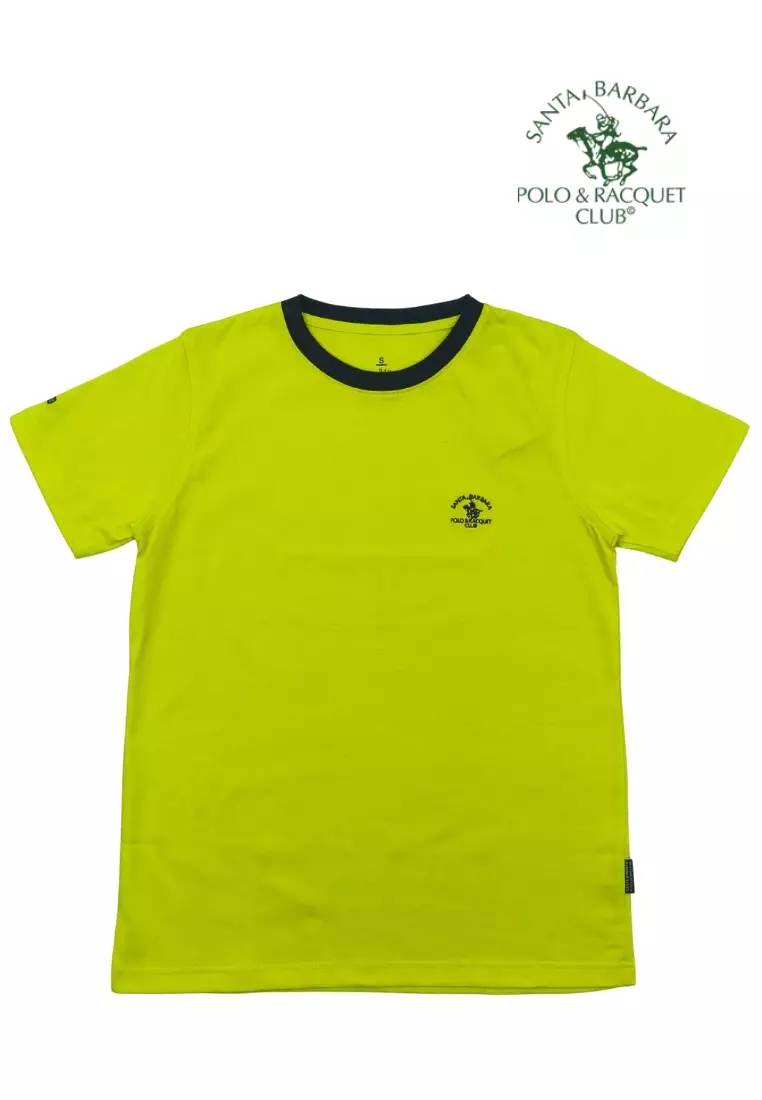Plain Casual Cotton T-shirt with Embroidery logo on Chest - Yellow