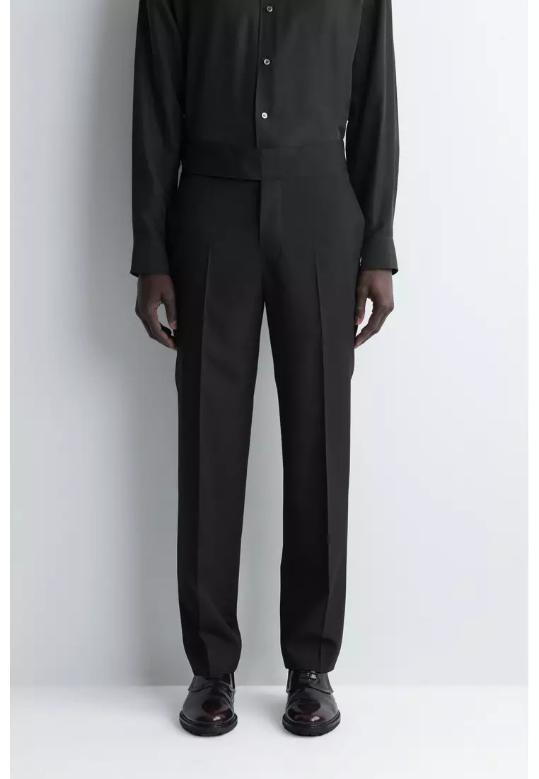 CUMMERBUND-WAIST WOOL REGULAR-FIT TAPERED TROUSERS