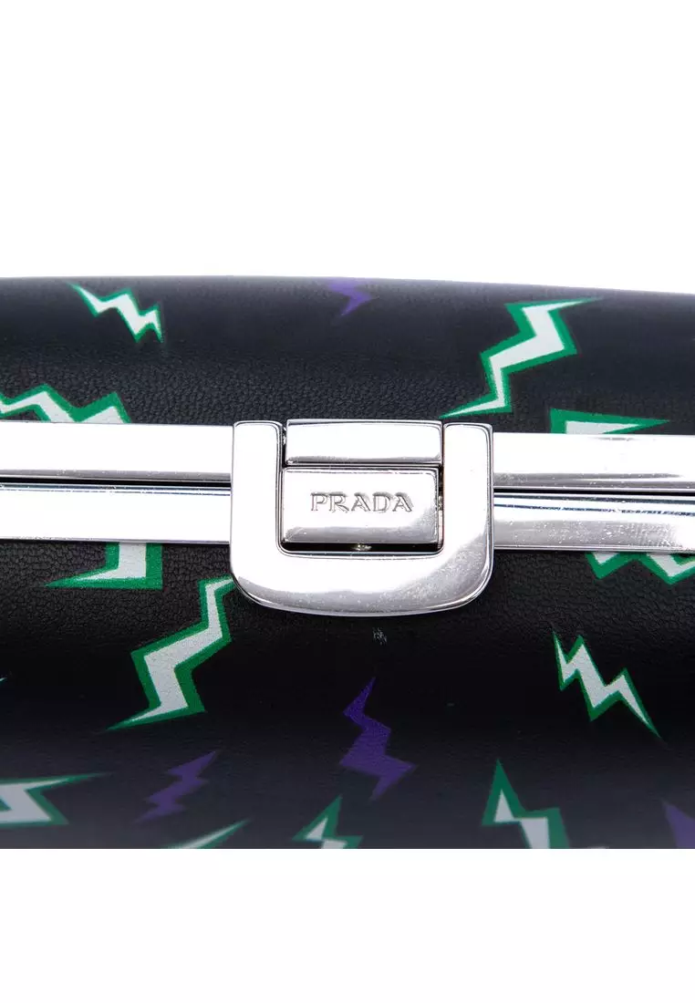 Pre-Loved Prada Universal Studios Leather Thunder Frankenstein Clutch With Chain