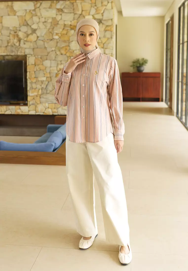 Jenna and Kaia - Athaya Top Peach - Kemeja Wanita Lengan Panjang