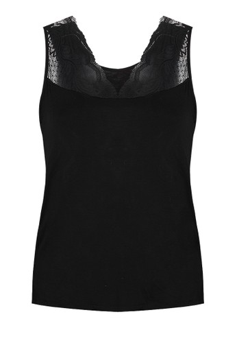Camisole in Lace-Lace Neckline See Through -Black