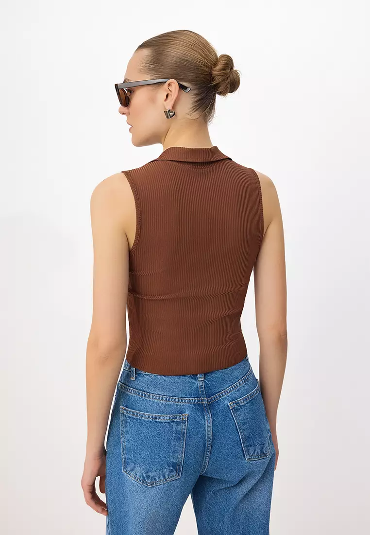 Polo Neck Crop Top