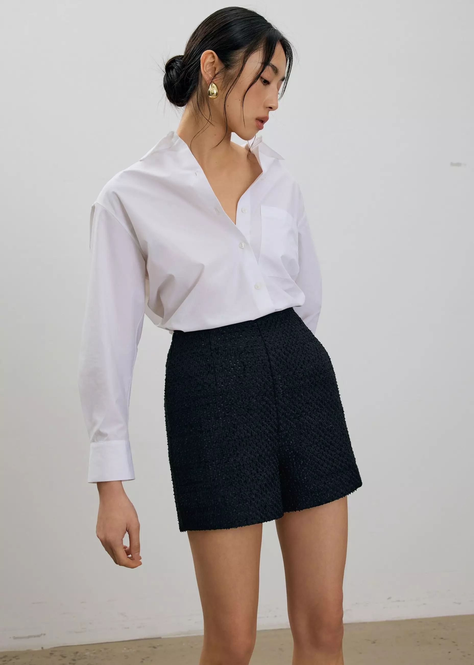Celana Pendek Wanita - Fumiko Ribbon Tweed High Waist Shorts