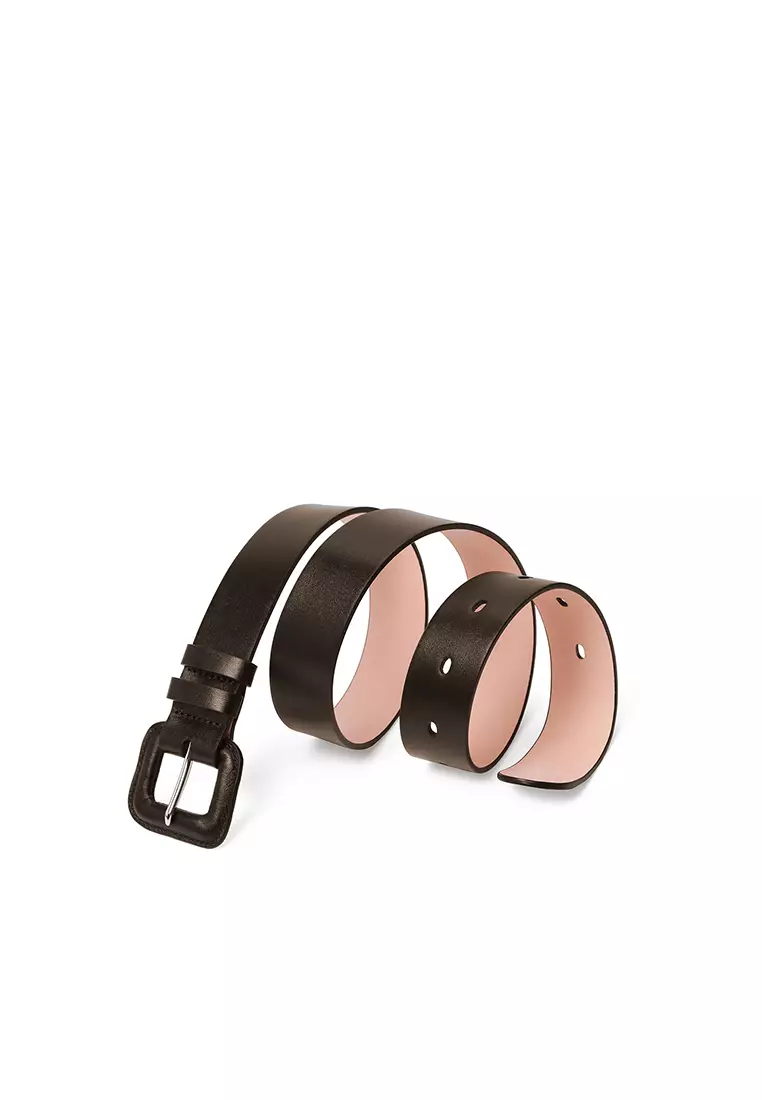 Leather Padded Square Buckle Belt - Cacao