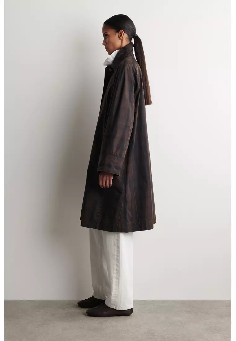 CHECKED WAXED-COTTON CAR COAT