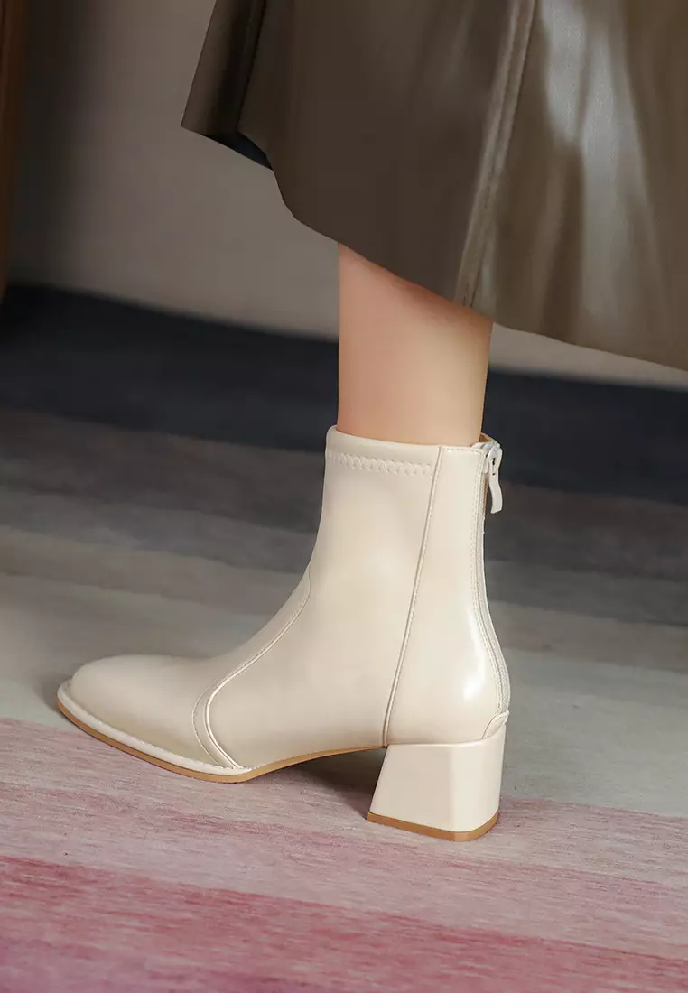 5CM Square Toe Synthetic Leather Ankle Boots 850-1