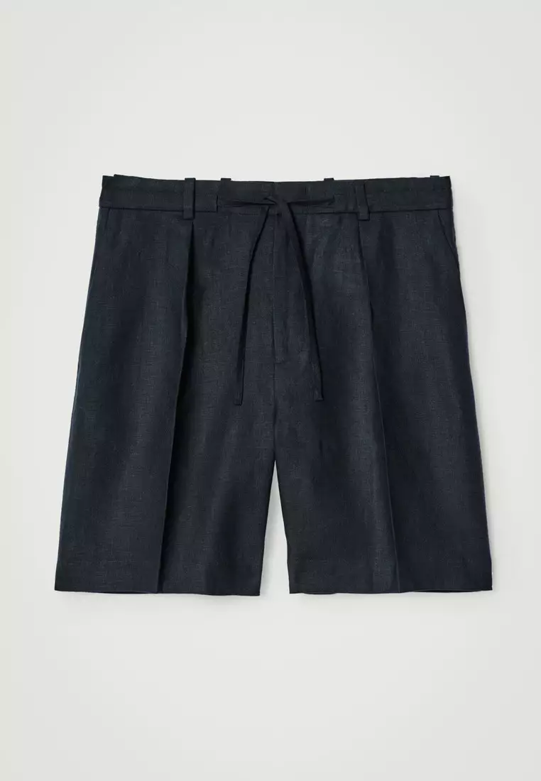TAILORED DRAWSTRING LINEN SHORTS