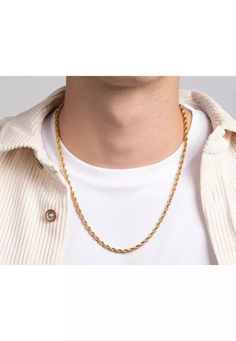 375/9K Gold Hollow Rope Chain Necklace R004 (2.40MM, 44CM)