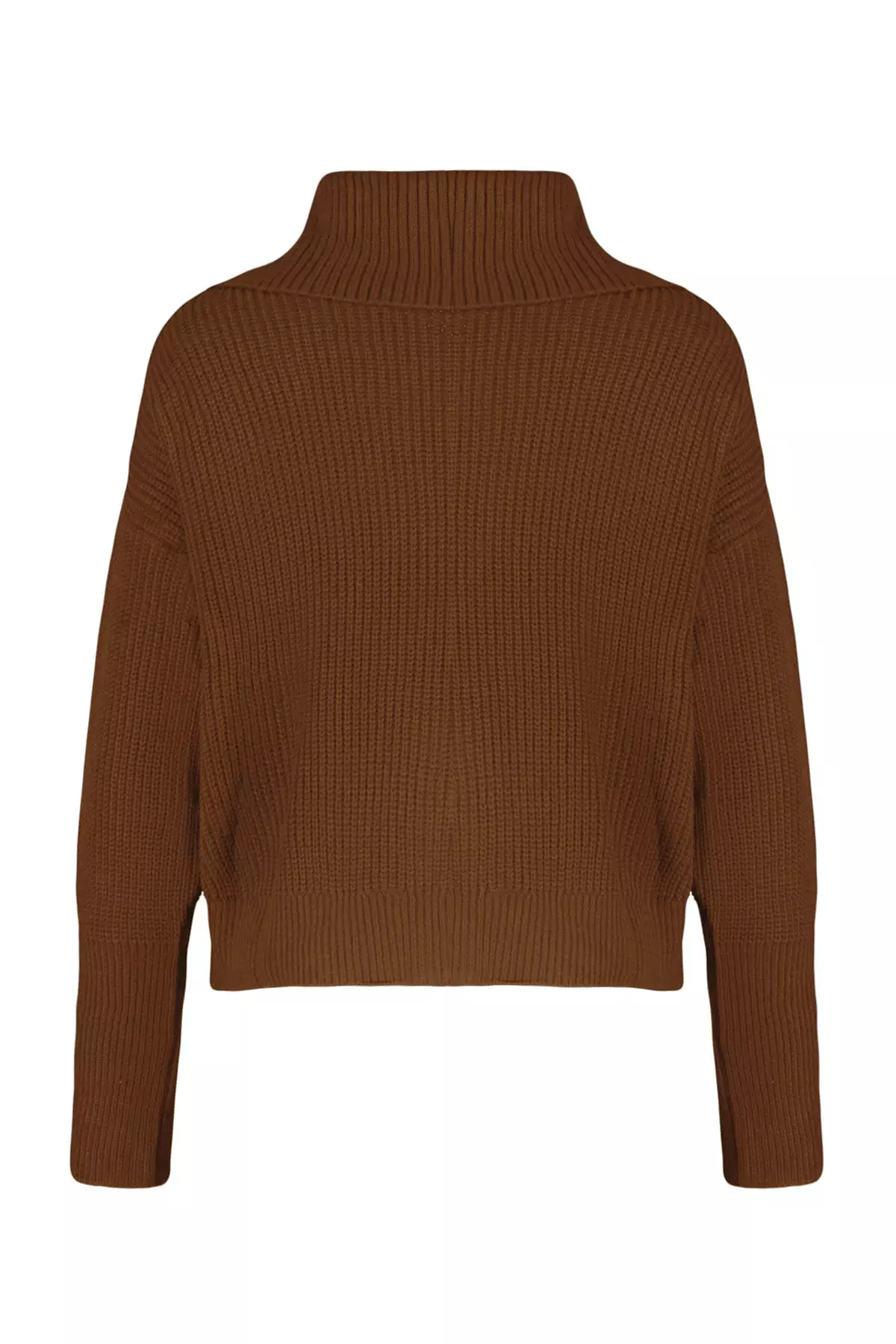 Light Brown Wide Fit Turn Down Collar Zipper Knitwear Cardigan