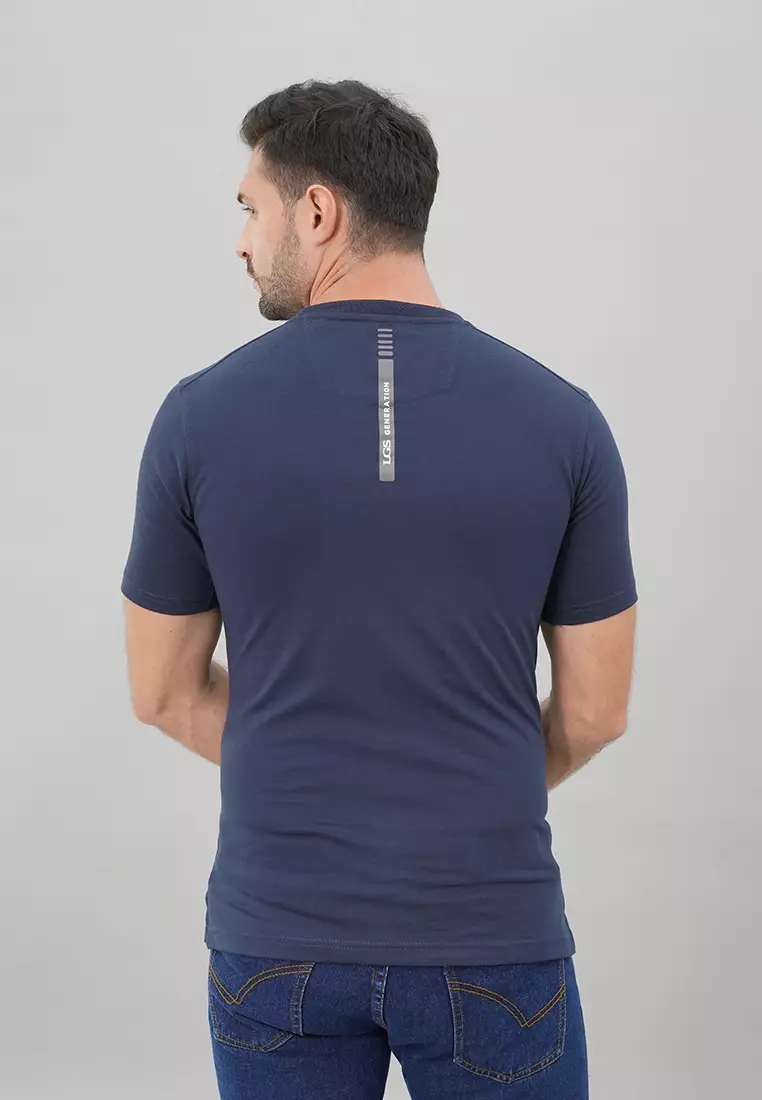 LGS - Kaos Casual Pria Warna Navy Motif Garis Halus Slim Fit - JTS.322.S3207F.01.C