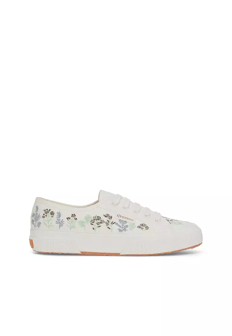 Discount on Superga  shoes - SKU: 2750 Organic Flowers Embroidery White Avorio-Green Chocolate Sneakers