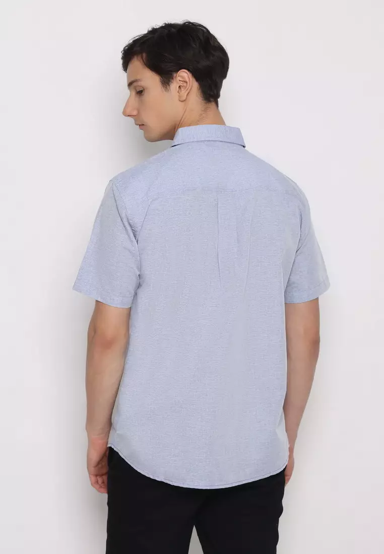 RBJ Kemeja Polos Cotton Slub Biru Regular Fit Pria