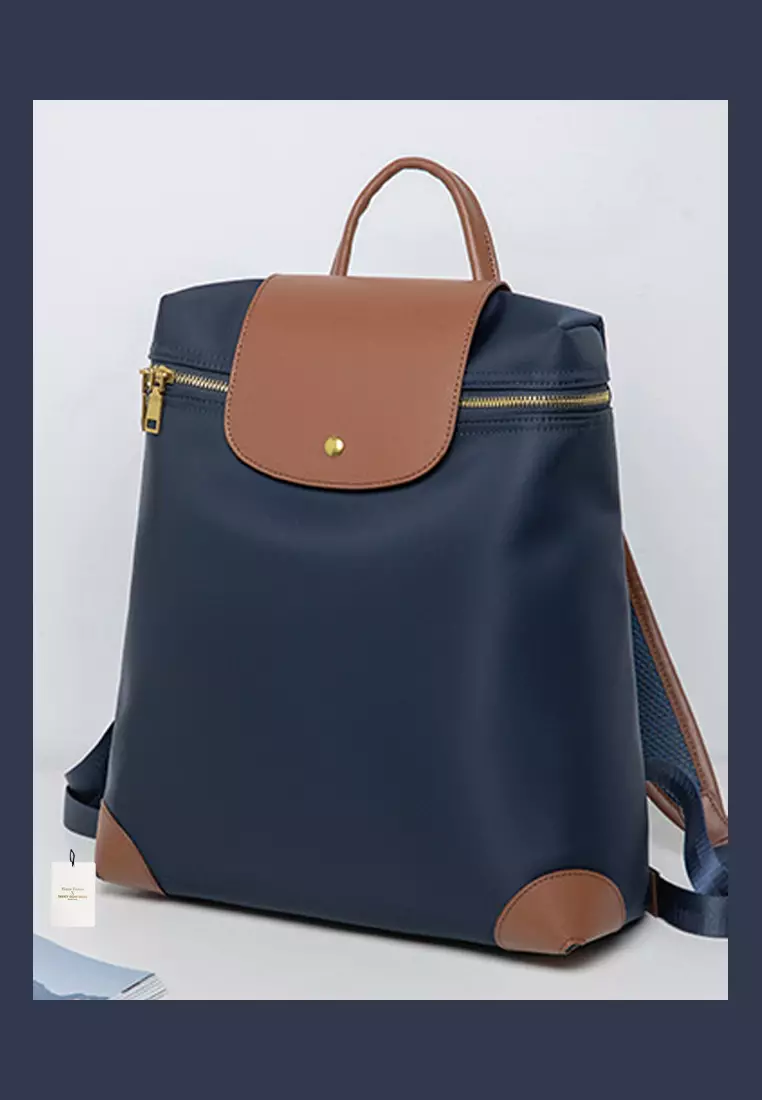 Color Matching Nylon Oxford Patch Faux Leather Backpack (Large Size) JW CL-C9152