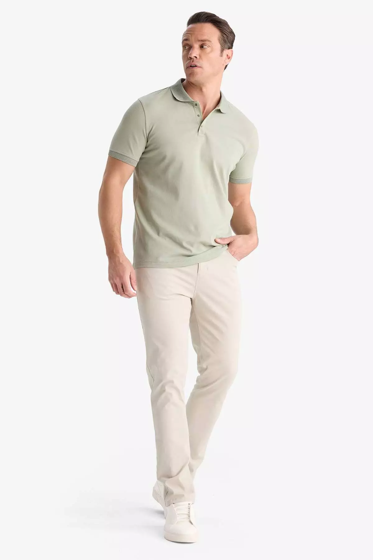 Slim Fit Slim Fit Polo Neck Short Sleeve Textured Basic Solid T-Shirt T5259Az25Sm