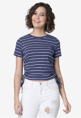 FabAlley blue Striped Drawstring Knit Crop T-shirt 41D07AA4E1CAACGS_1