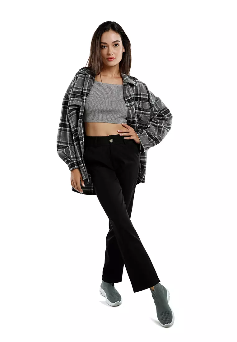 Black Oversized Flannel Plaid Shirt