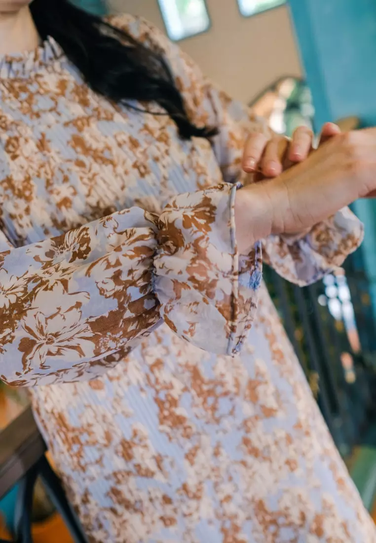 Urban Exchange Aiysah Gamis Blue - Gamis Printed Blue Pleat Warna Blue