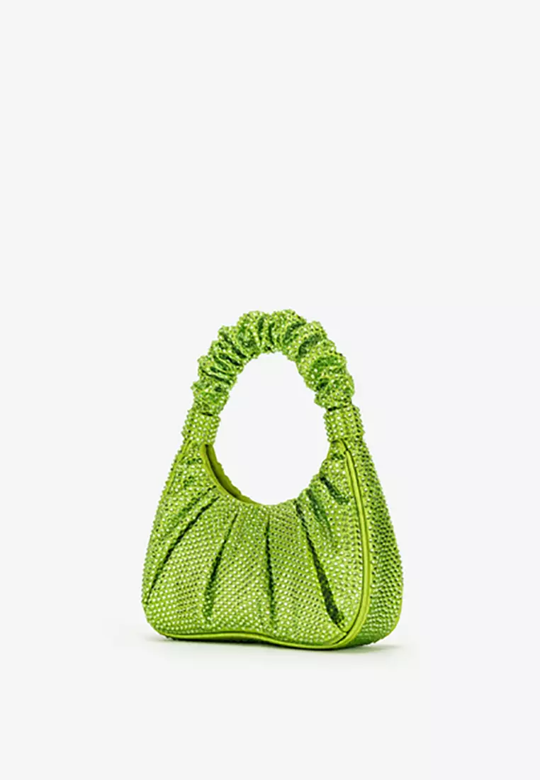 Gabbi Artificial Crystal Medium Ruched Hobo Handbag - Green