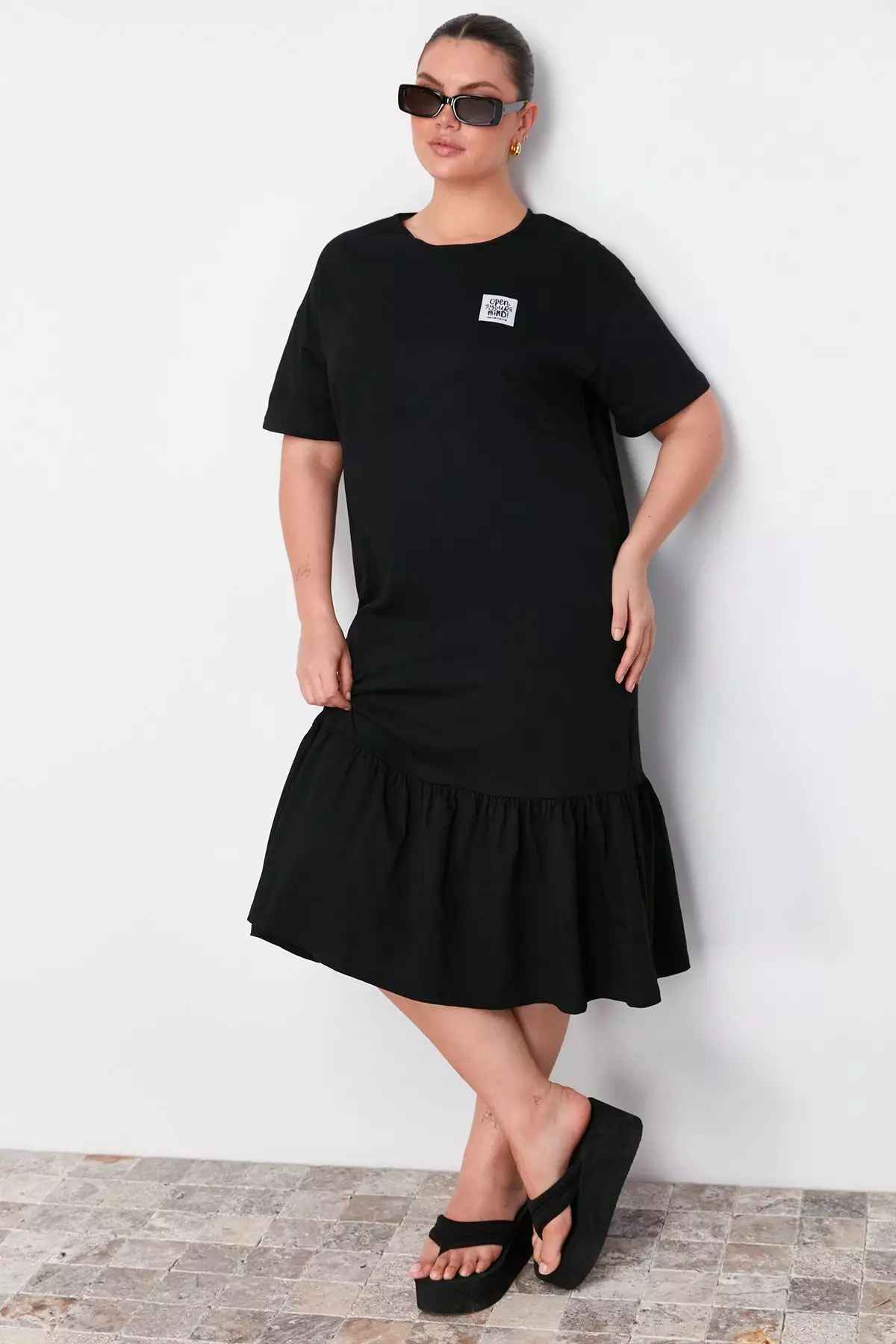 Plus Size Label Detailed T-Shirt Dress