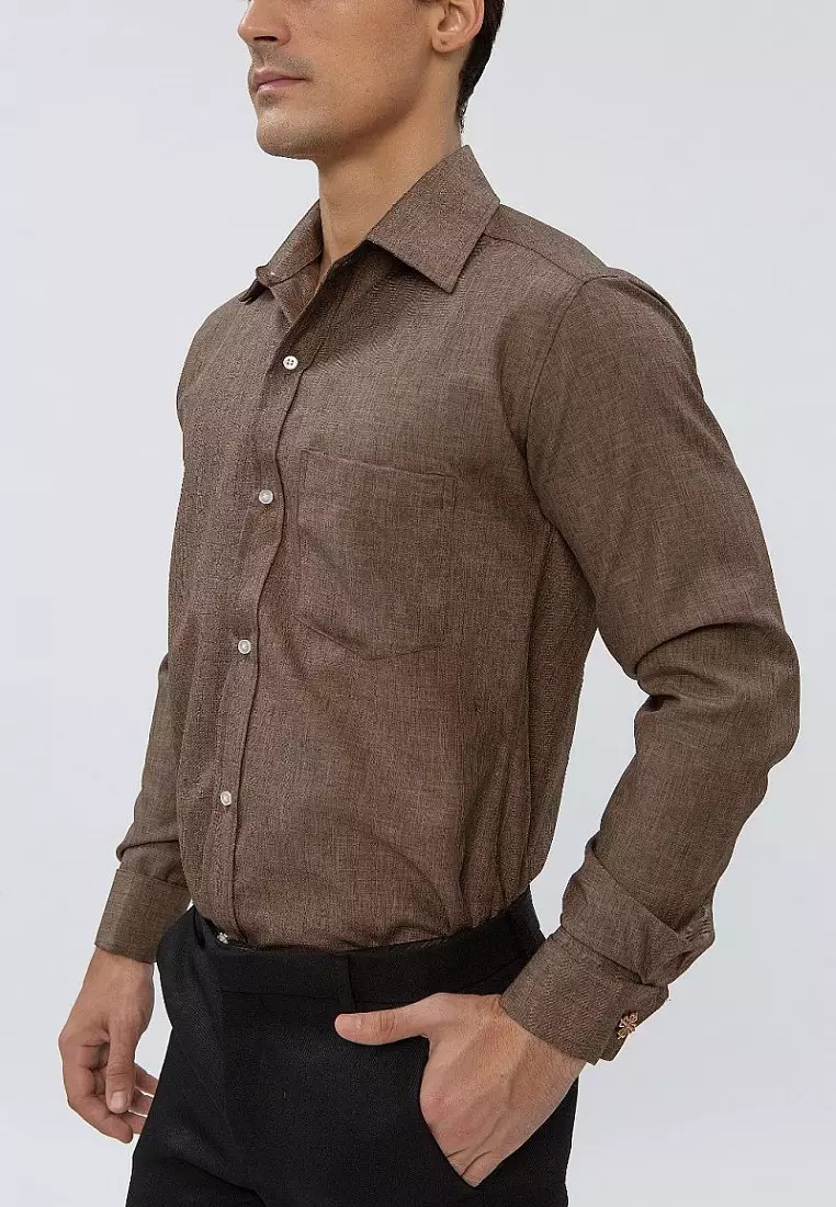 Houseofcuff Kemeja formal Kerja Slim Fit French Cuff Coklat