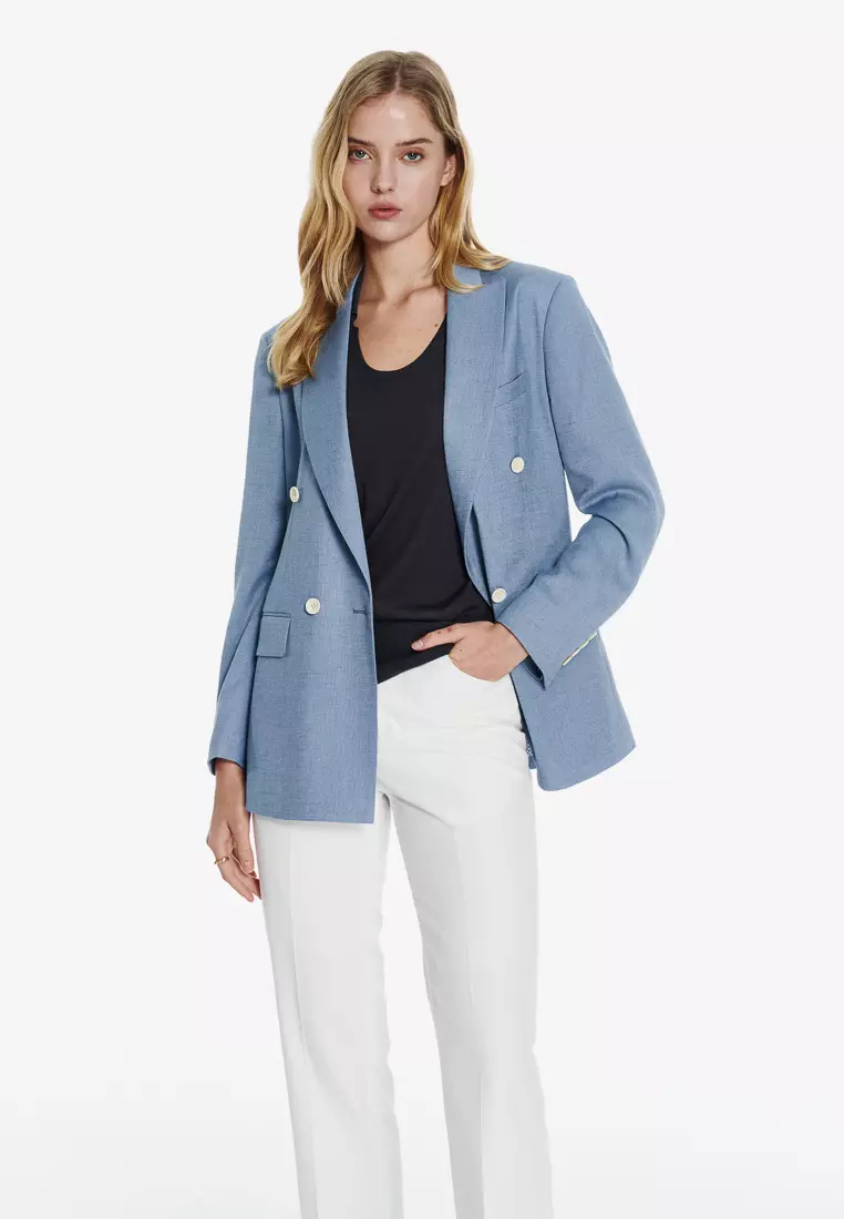 天藍色寬鬆版西裝外套(可機洗)