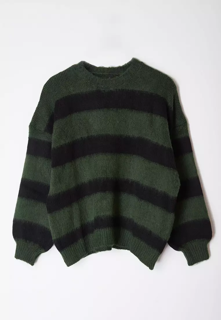 Green Soft Texture Wide Pattern Knitwear Sweater Twoaw25Kz00283