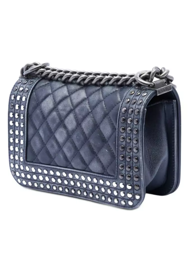 Pre-Loved Chanel Paris Dallas Small Quilted Distressed Calfskin Studded Boy Flap