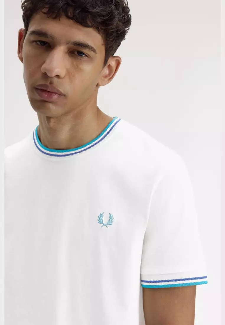 Fred Perry M1588 Twin Tipped T-Shirt (Snow White / Deep Mint / Soho Eclipse)