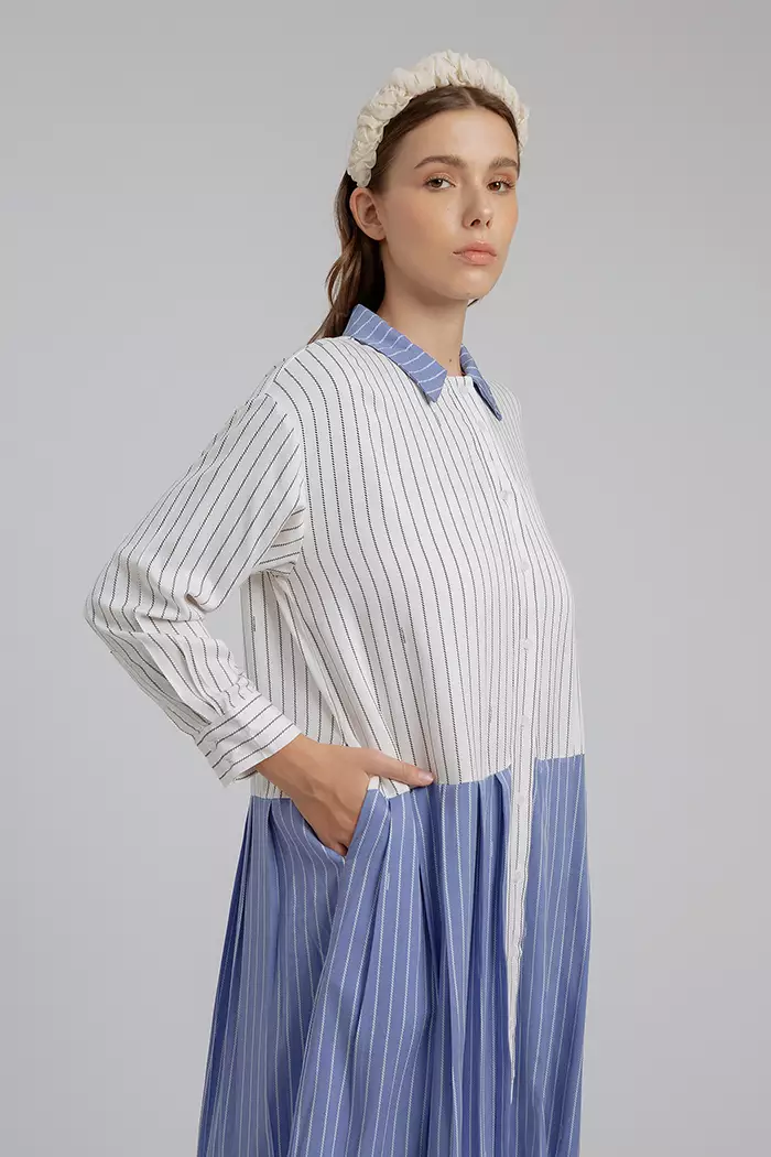 COTTONINK - Midi Dress Wanita Off-white Striped Girotti #SpringCollection