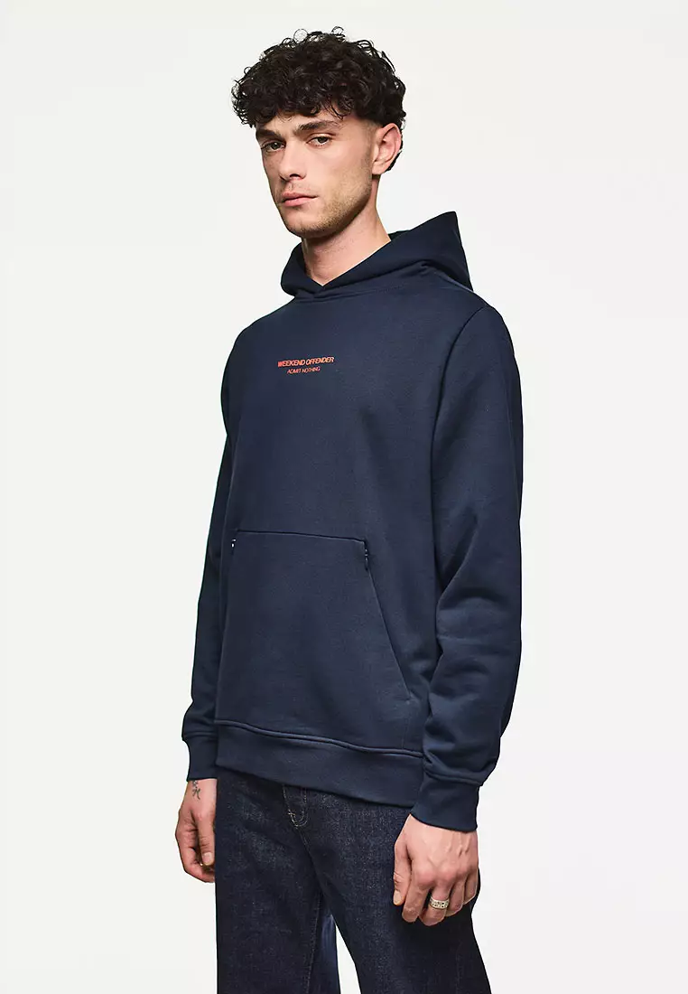MENS NAVY/SUNSET COBAIN WOAN HOODIE WITH SEAMED IN POCKET