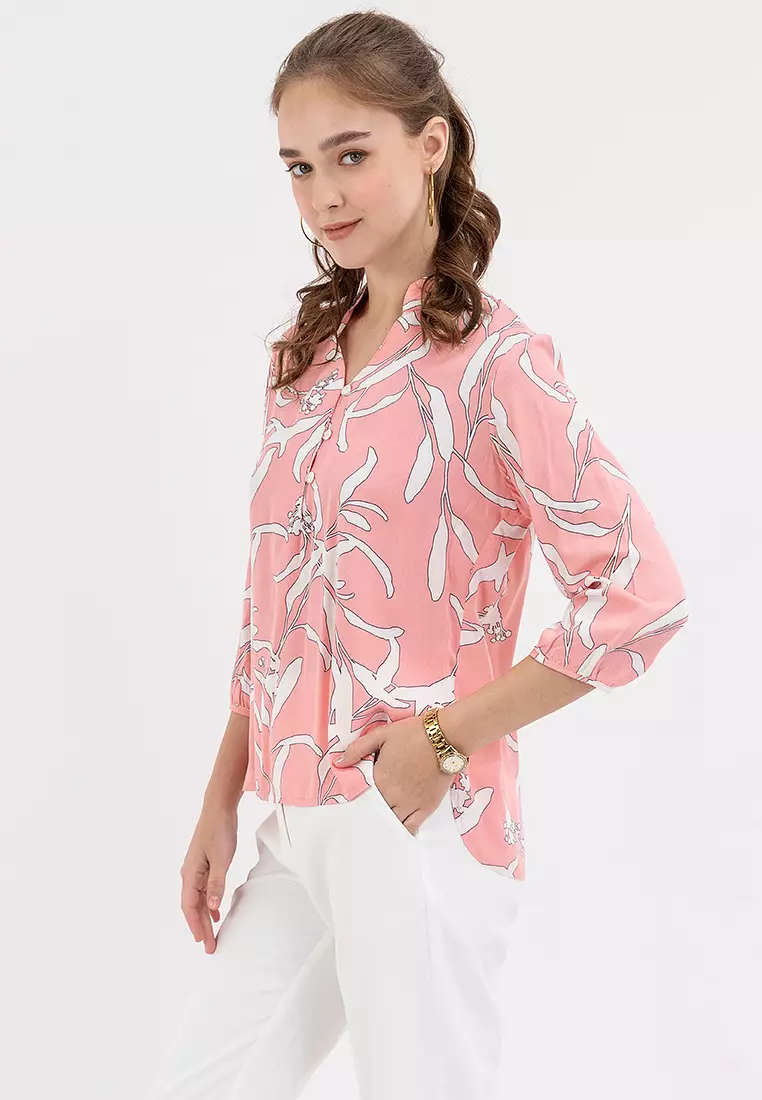 Arcelie Printed Mandarin Collar Shirt