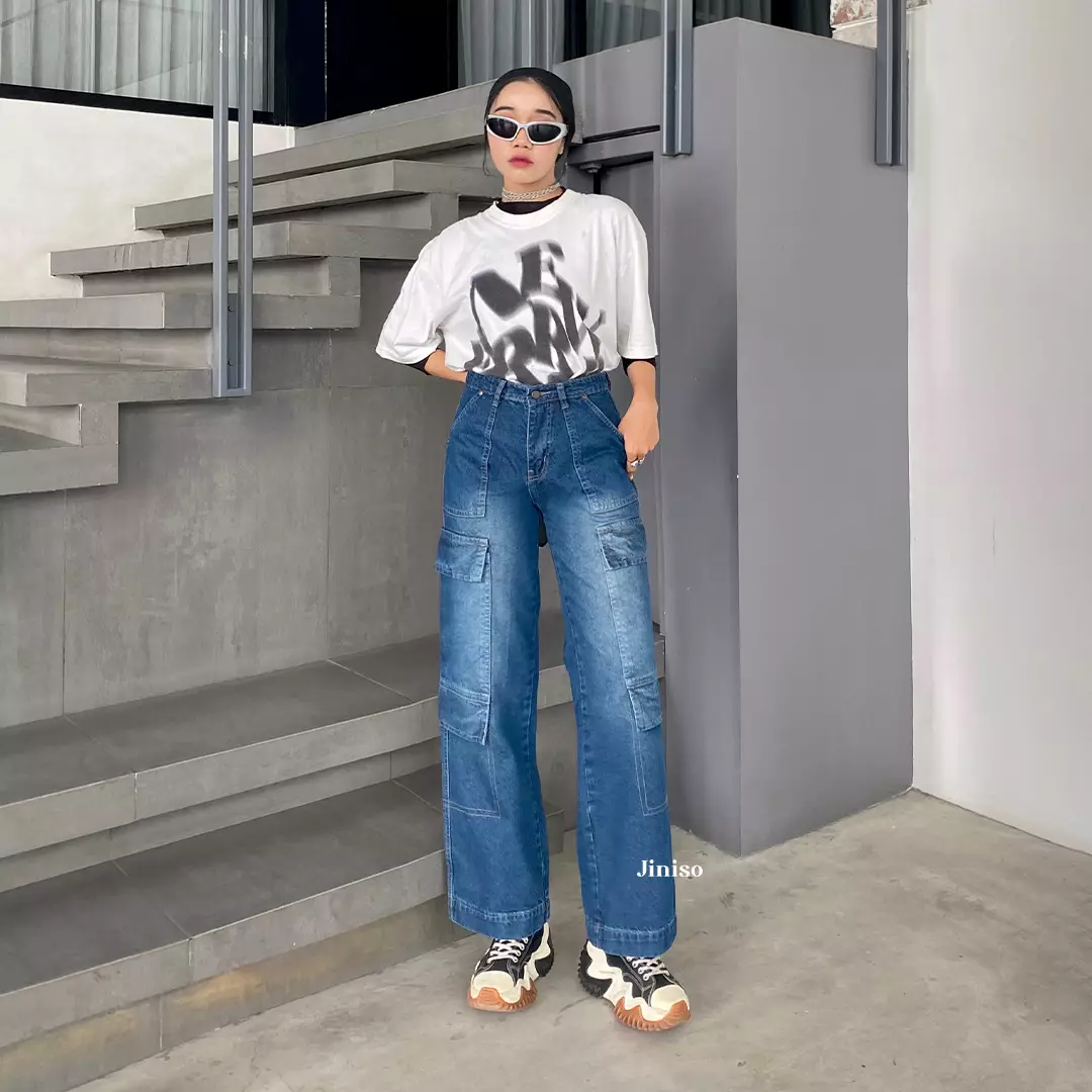 Highwaist Cargo Loose Jeans 554 PSYCHO