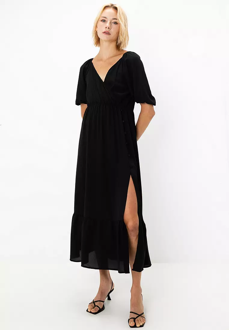 Buy ASOS Design Wrap Bodice Button Through Skirt With Pep Hem Midi Dress  2026 Online | ZALORA