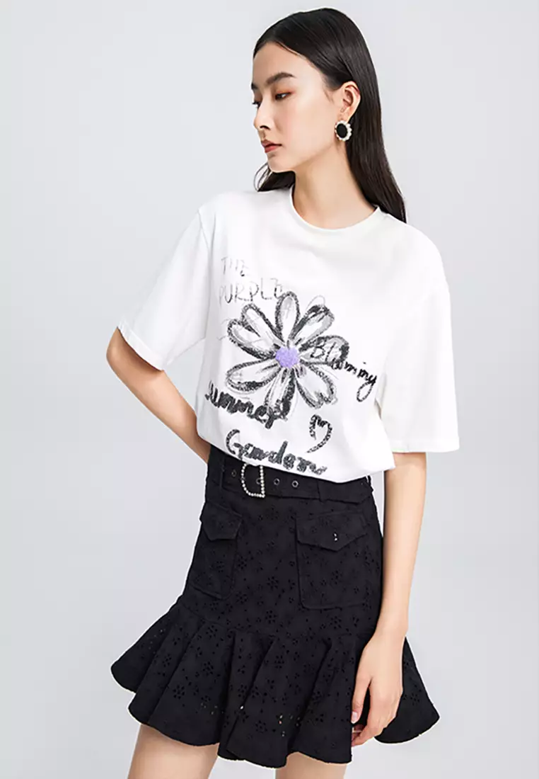 Belted Ruffled Skirt with Front Pockets