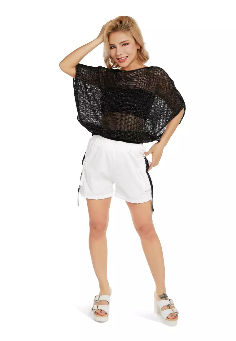 Atasan Tipis Rajutan Warna Hitam/Perak