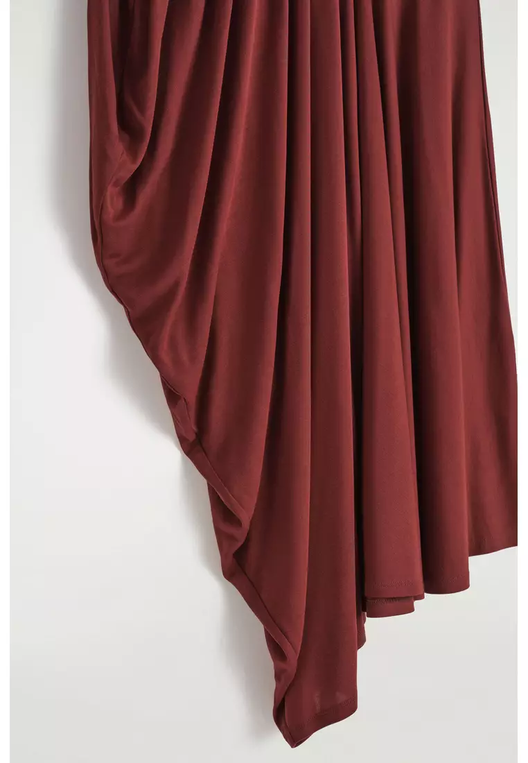 ASYMMETRIC DRAPED MIDI SKIRT