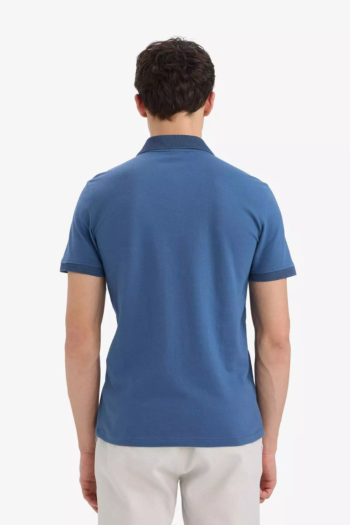 Slim Fit Slim Fit Polo Neck Short Sleeve Textured Basic Solid T-Shirt T5259Az25Sm