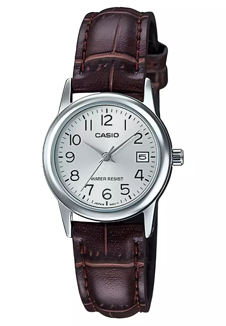 Casio - Jam Tangan Analog Wanita - Brown Leather Strap - LTP-V002L-7B2