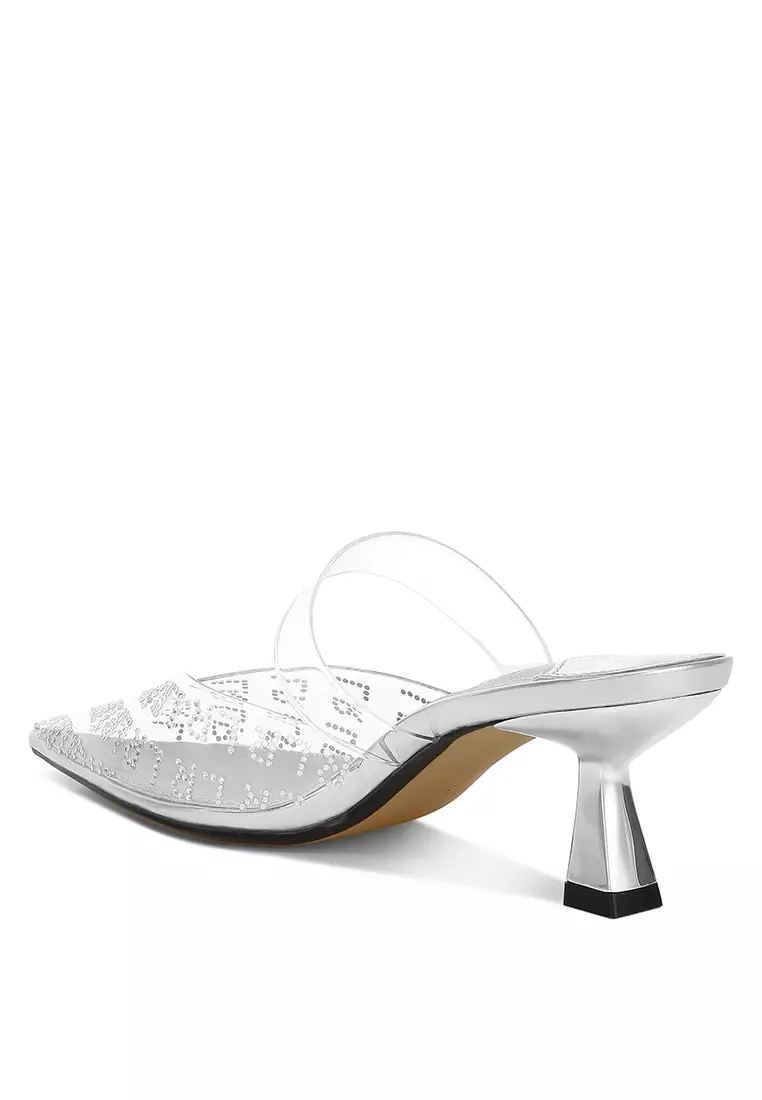 Sepatu Hak Kucing Ujung Runcing Warna Perak