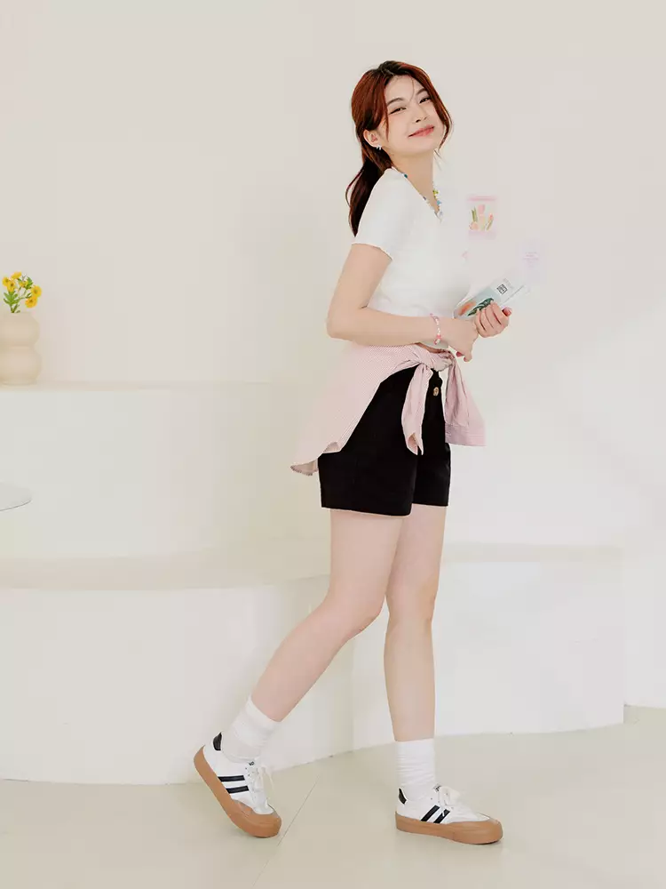 Casual High-Waisted Back Elastic Shorts [BA7489]