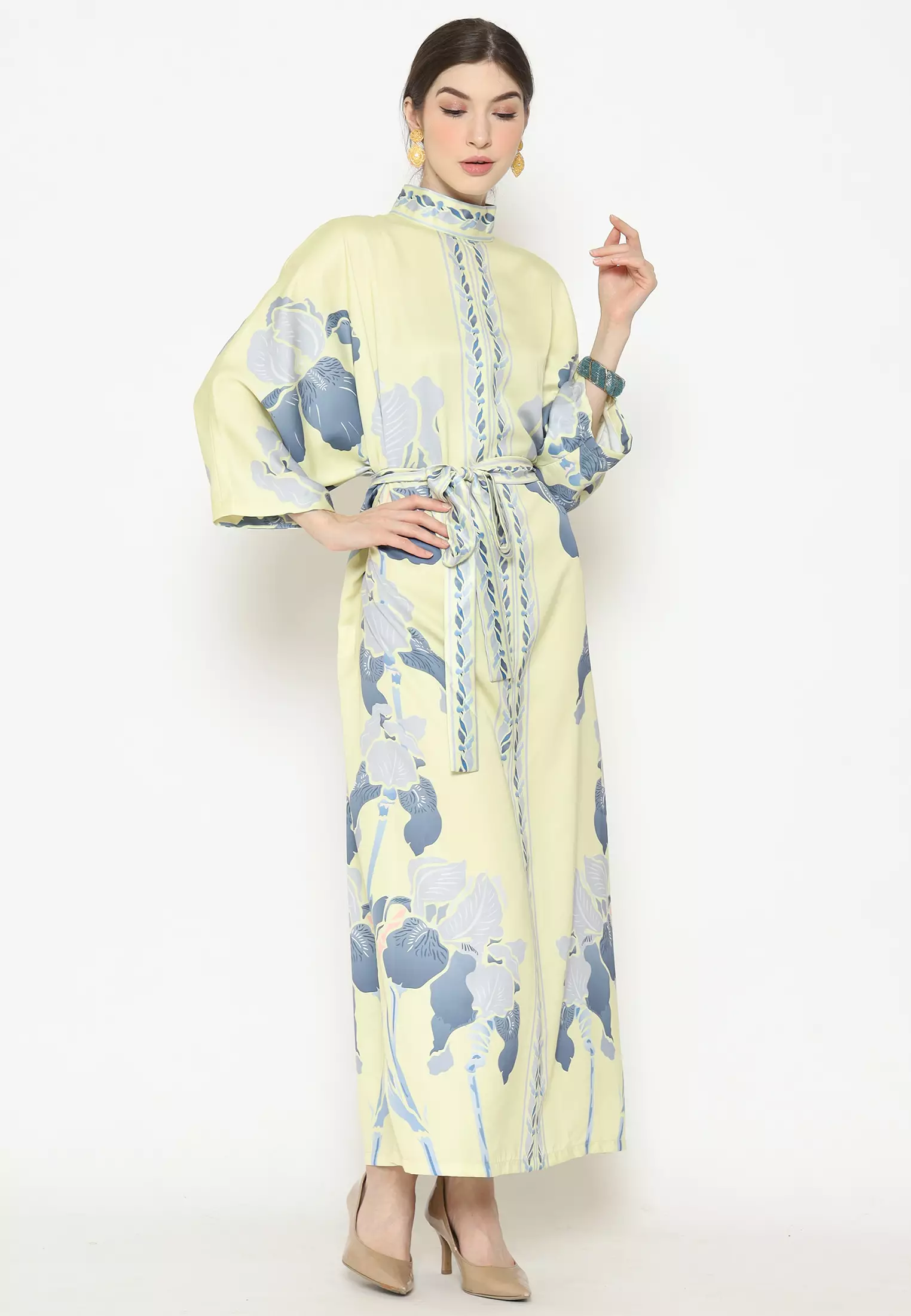 Kanzi Exclusive Long Sleeve Yellow Grey Batik Kaftan